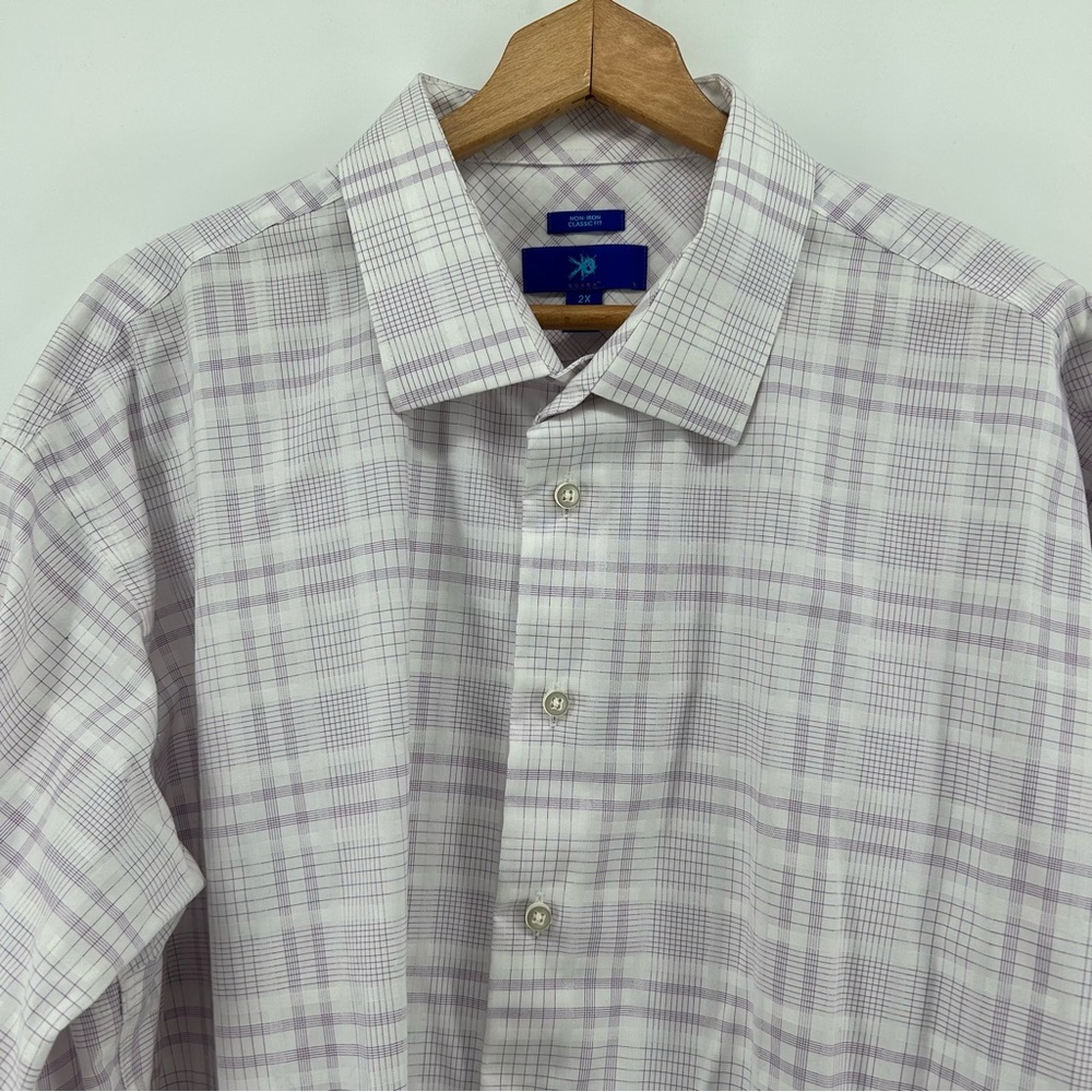 Egara Shirt White Lavender Graph Check Non Iron Long Sleeve Sz‎ 2XL Classic Fit